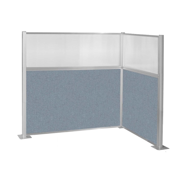 Pre-Configured Hush Panel Cubicle (L Shape) 6' x 4' L-Build w/ Window Powder Blue Fabric